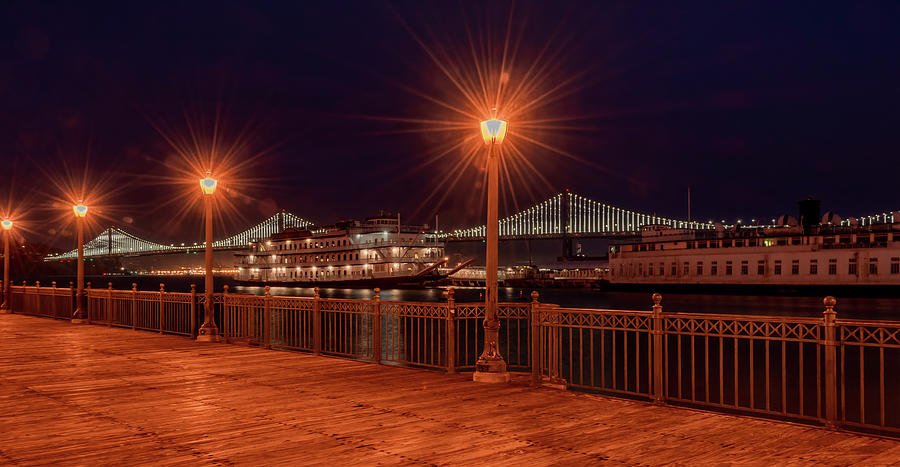 Bay Bridge at Night Photograph by Marcy Wielfaert