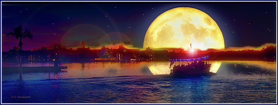 Bay Lake, Moonrise, Walt Disney World Digital Art by A Macarthur Gurmankin