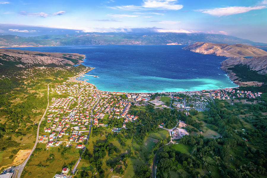 Bay of Baska on Krk island aerial panoramic view Photograph by Brch ...