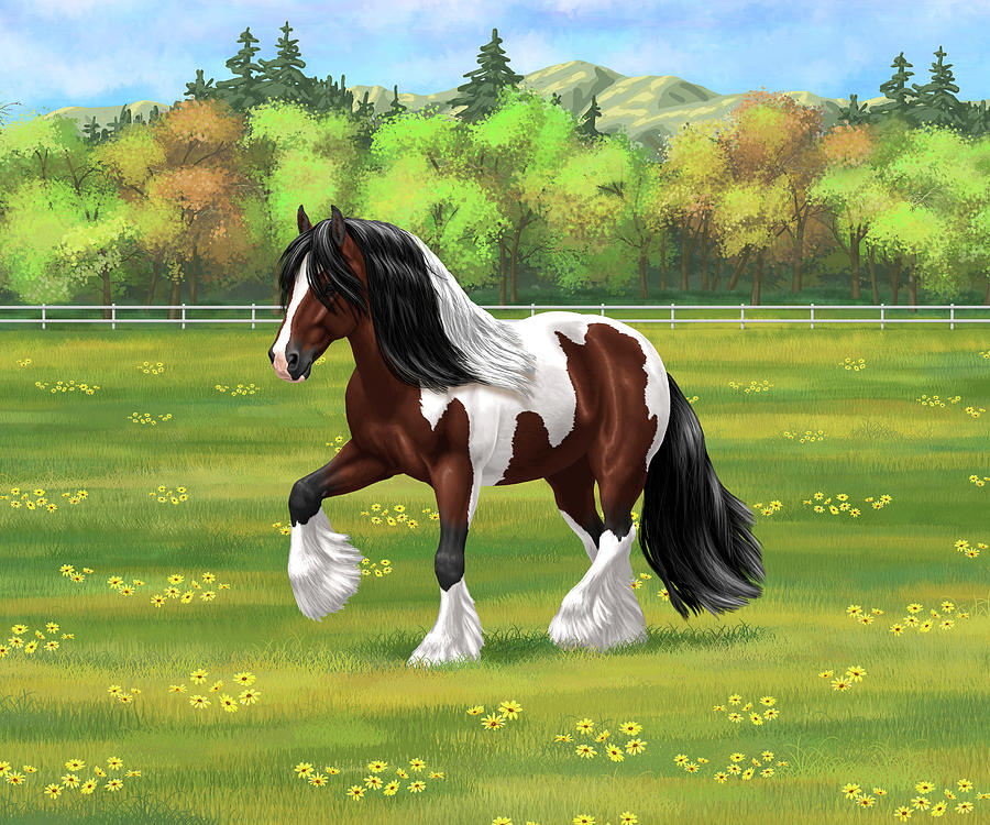 Bay Pinto Skewbald Gypsy Vanner Irish Cob Tinker Draft Horse Painting by Crista Forest