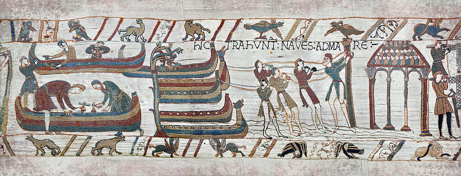 Bayeux Tapestry scene 36 The Normans launch invasion  Tapestry - Textile by Paul E Williams