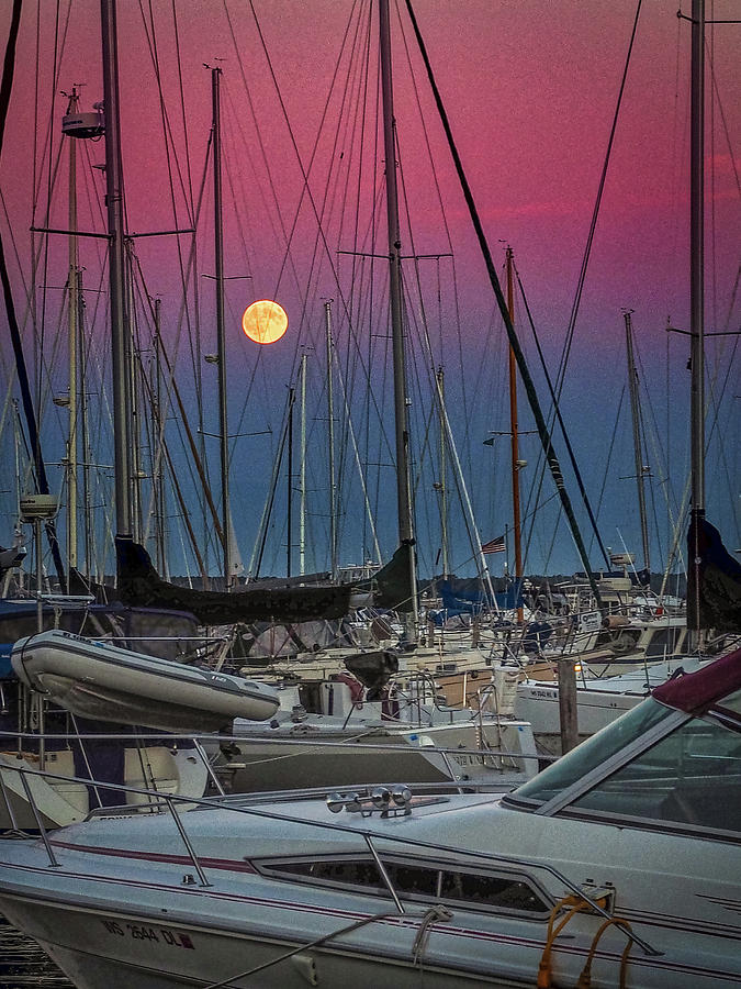 Bayfield Marina and the Moon 022 Photograph by James C Richardson