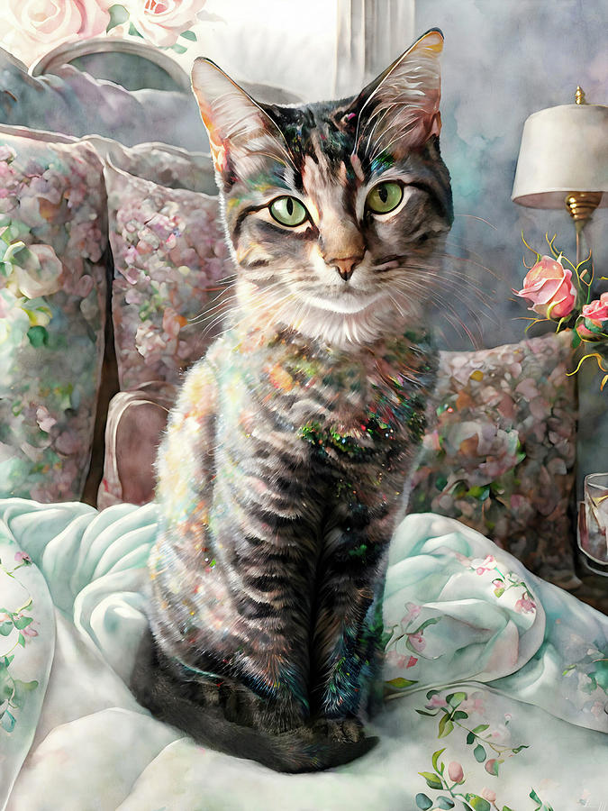 Baylee the Queen Bee Tabby Cat Digital Art by Peggy Collins
