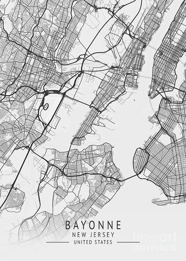 Bayonne New Jersey US Gray City Map Digital Art by Tien Stencil Fine Art America