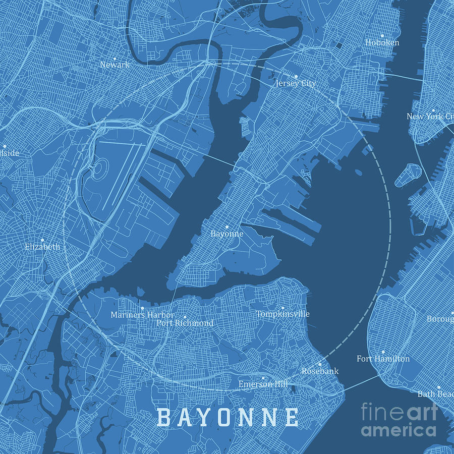 Bayonne NJ City Vector Road Map Blue Text Digital Art By Frank Ramspott   Bayonne Nj City Vector Road Map Blue Text Frank Ramspott 