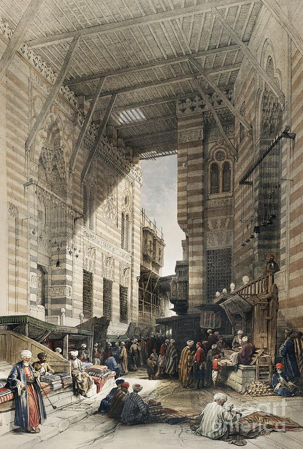 Bazaar of the silk mercers, Cairo illustration by David Roberts 1796-1864 Painting by Shop Ability