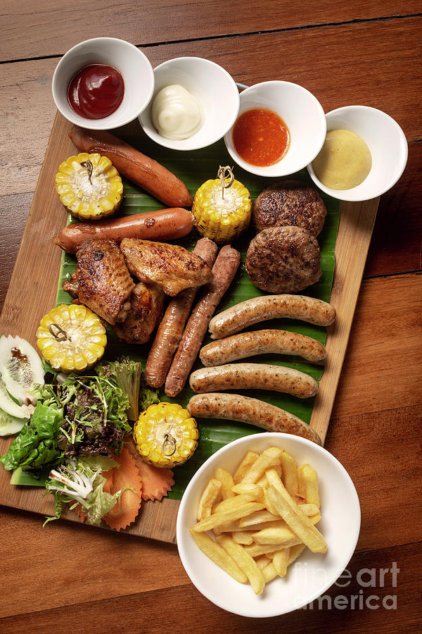 BBQ mixed meat platter with meatballs, sausages and wings  Photograph by JM Travel Photography