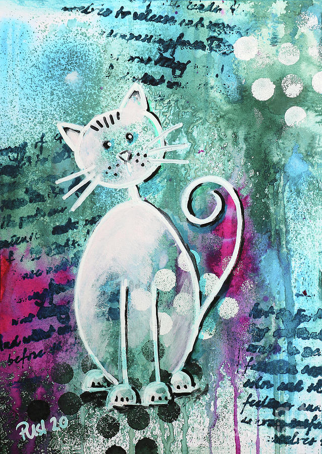 Be Happy with a Cat Painting by Jutta Maria Pusl