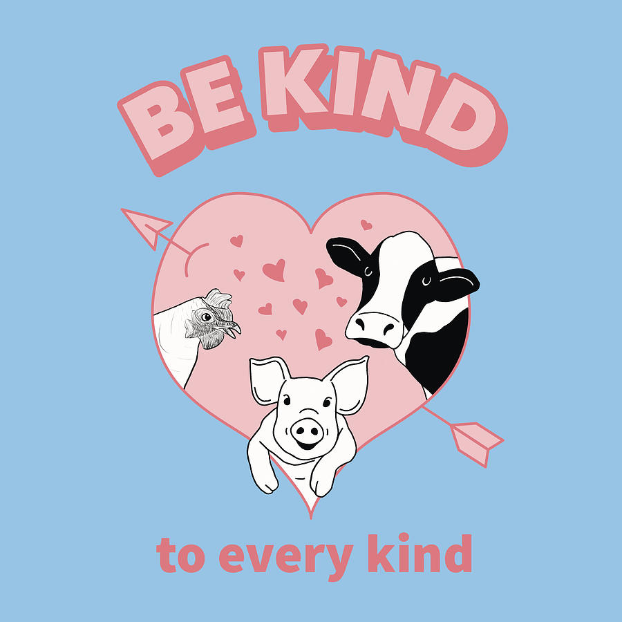 Be Kind to Every Kind quote with cute cartoon farm animals Digital Art by  Crystal Raymond - Pixels