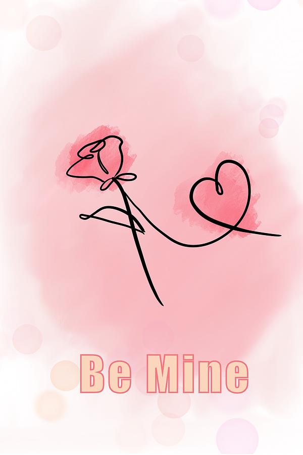 Be Mine Pink Rose and Heart Drawing by Pamela Williams