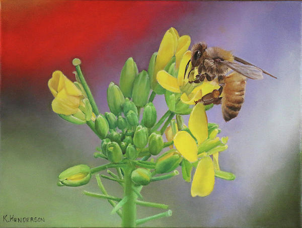 Nature Painting - Be on Mustard Plant by K. Henderson by K Henderson