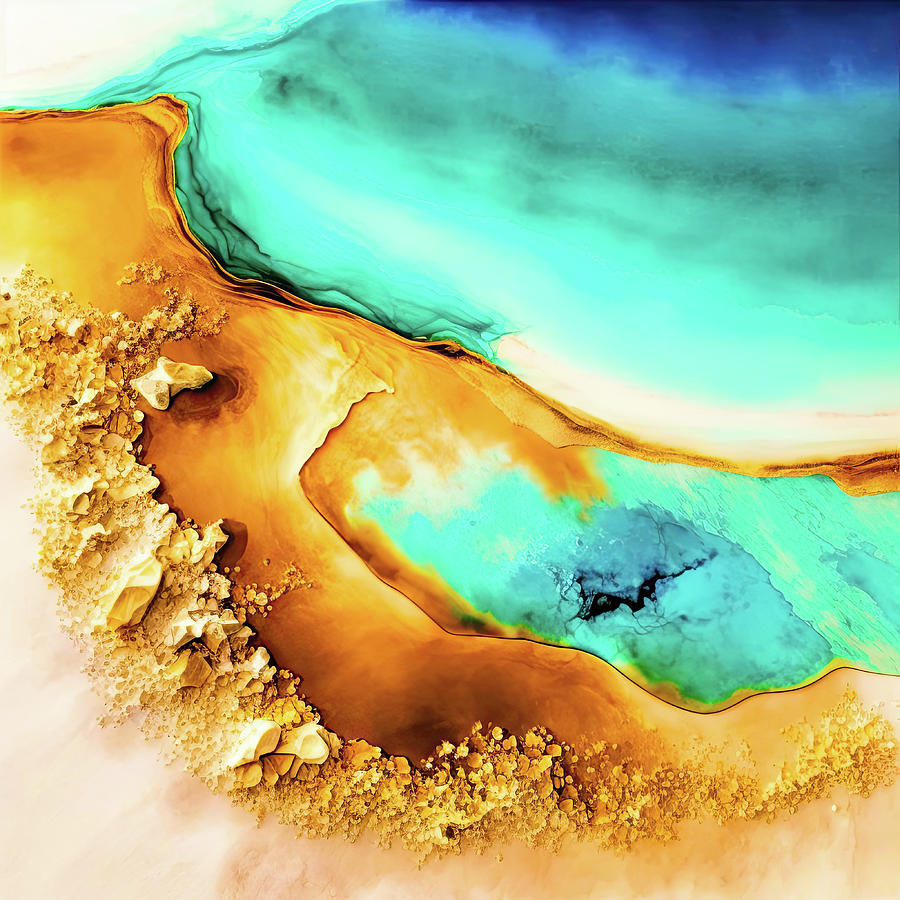 Beach Abstract 01 Golden Turquoise Blue Digital Art