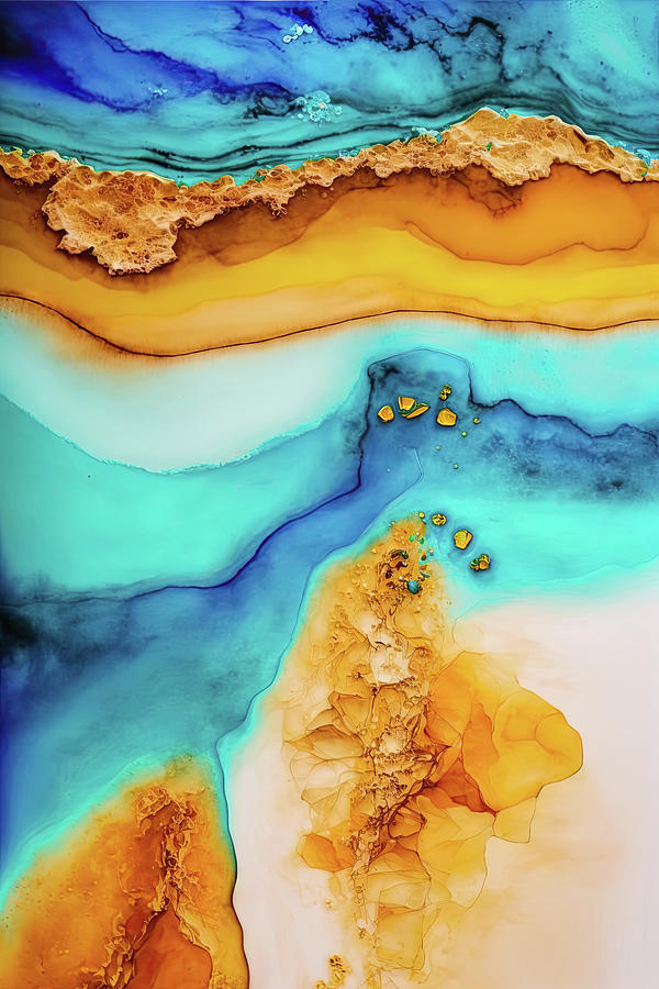Beach Abstract 13 Golden Turquoise Blue Digital Art by Matthias Hauser