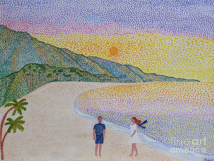 Santa Monica beach sunset Painting by Nadia Spagnolo