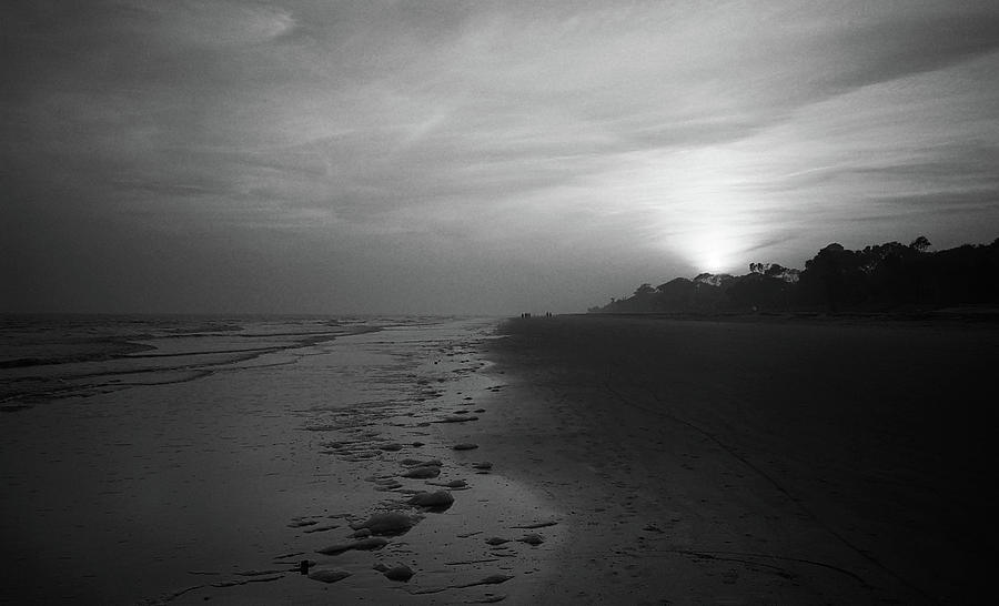 Hilton Head - Beach and Sunset 1990 #2 BW Photograph by Frank Romeo