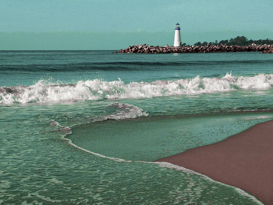 Beach And Walton Lighthouse, Santa Cruz, Ca, Usa - Surreal Art By Ahmet Asar Digital Art