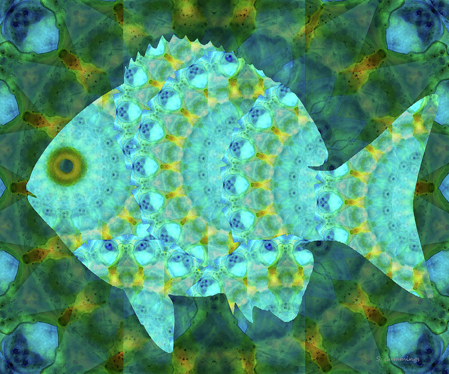 Beach Art - Mandala Fish Painting by Sharon Cummings