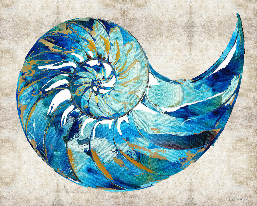 Beach Art - Nautilus Shell Bleu 3 - Sharon Cummings Painting by Sharon Cummings