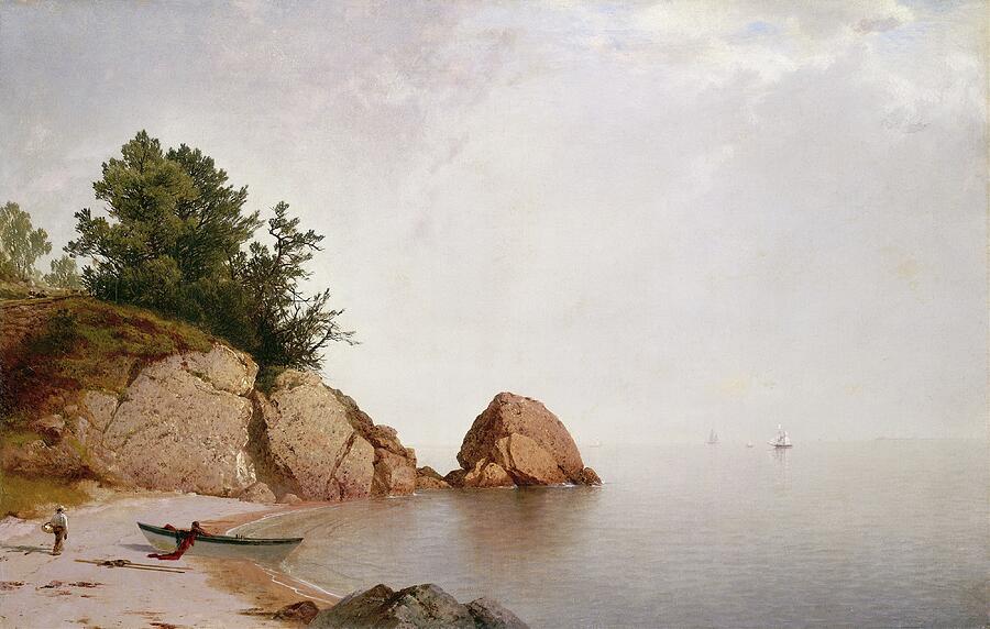 Vintage Painting - Beach at Beverly  by John Frederick Kensett 1816-1872