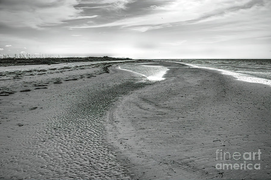 Beach At Low Tide, Monochrome Photograph by Felix Lai