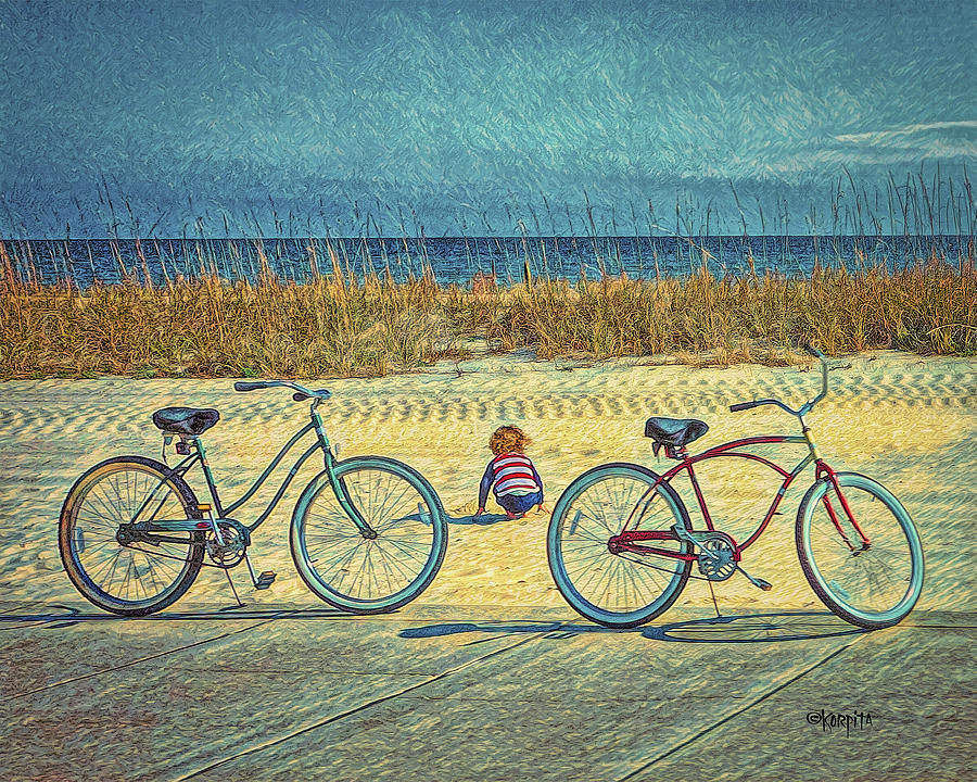 Beach Baby and Bicycles Digital Art by Rebecca Korpita