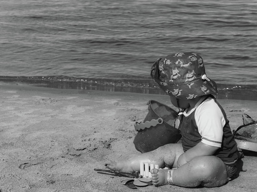 Beach Baby in Black and White Photograph by Carolyn Ricks