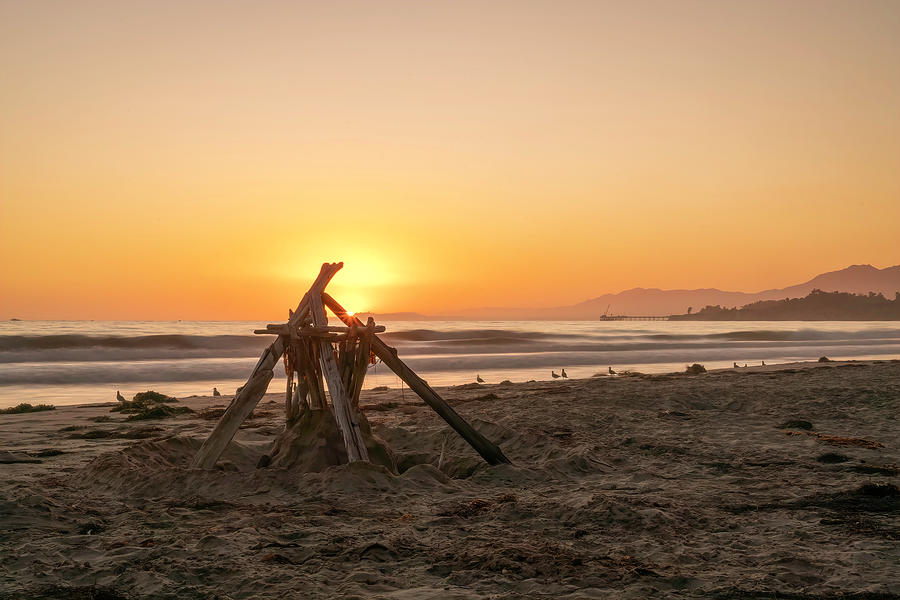 Beach Birds and Teepee at Sunset Photograph by Lindsay Thomson