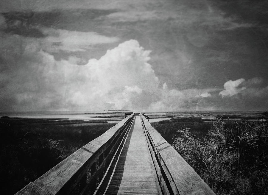 Beach Boardwalk Grunge Texture Black And White Photograph by Dan Sproul