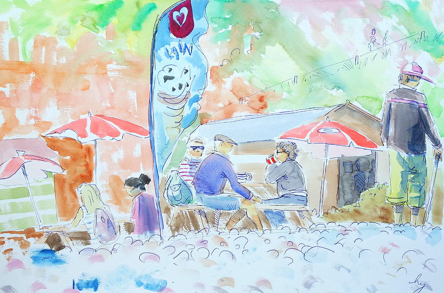 Beach cafe painting Painting by Mike Jory