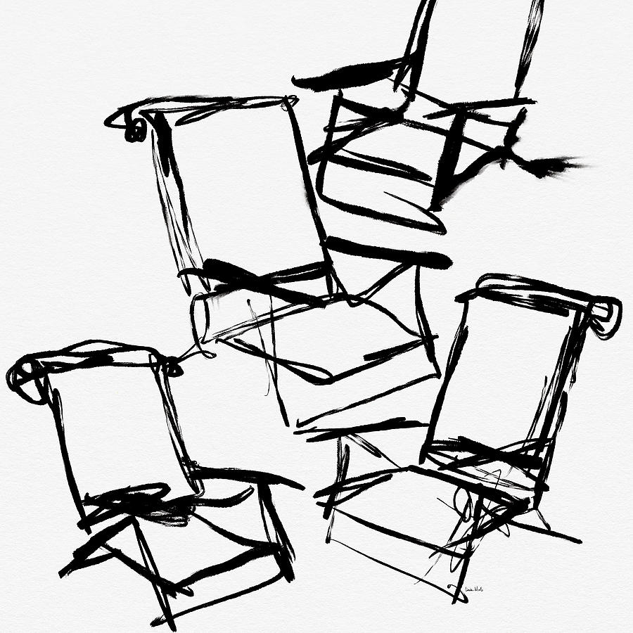 Black And White Mixed Media - Beach Chairs Sketch- Art by Linda Woods by Linda Woods