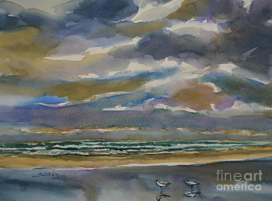 Beach clouds, late after Painting by Julianne Felton