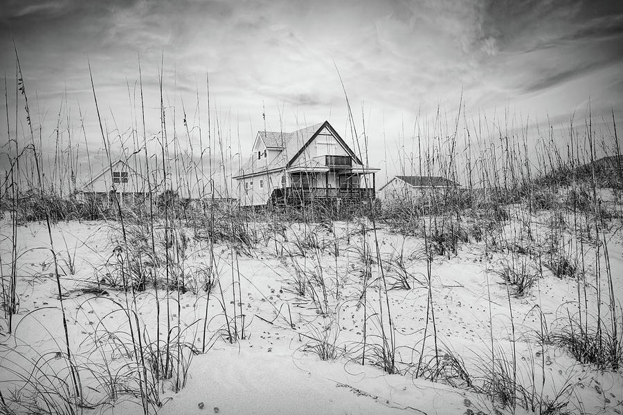 Beach Cottage on the Sand Dunes in Black and White Photograph by Debra and Dave Vanderlaan