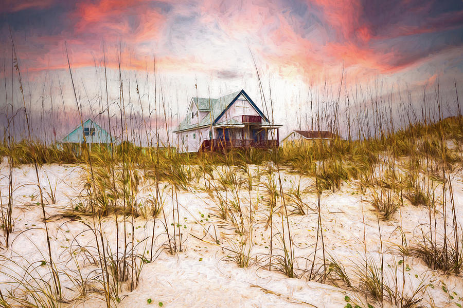 Beach Cottage on the Sand Dunes Painting Photograph by Debra and Dave Vanderlaan