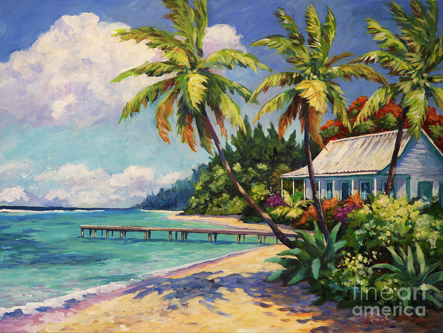 Beach Cottage with Dock Painting by John Clark