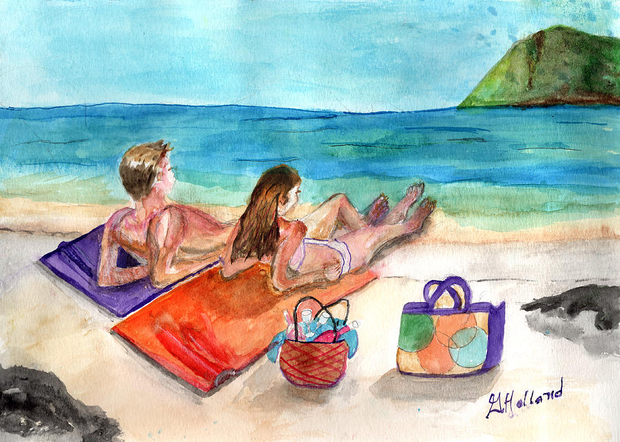 Couple on the beach Painting by Genevieve Holland
