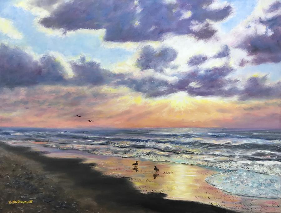 Beach Dawn with Gulls Painting by Kathleen McDermott