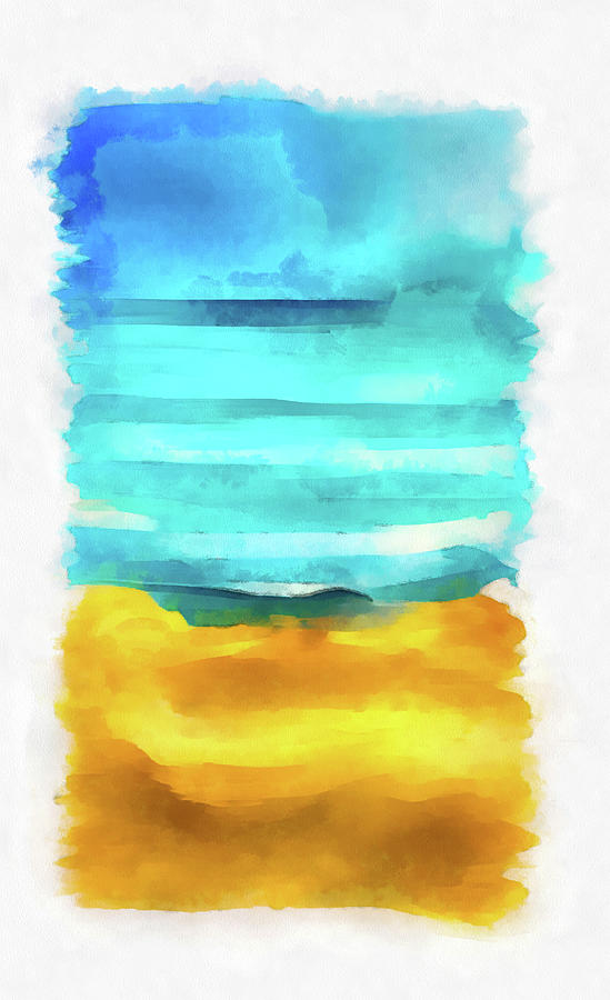 Beach Day 02 Golden and Blue Abstract Watercolor Painting by Matthias Hauser