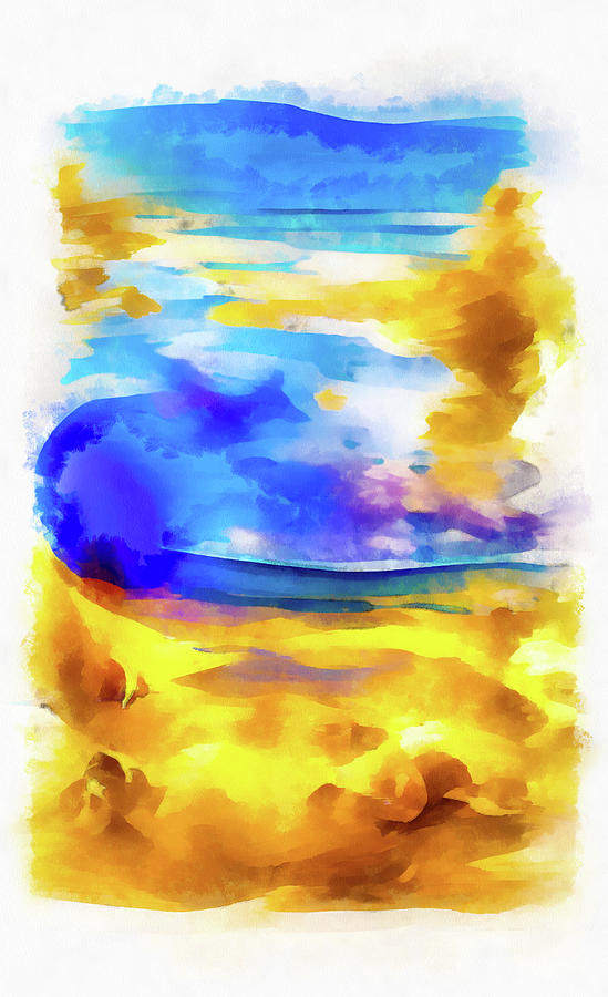 Beach Day 03 Golden and Blue Abstract Watercolor Painting by Matthias Hauser