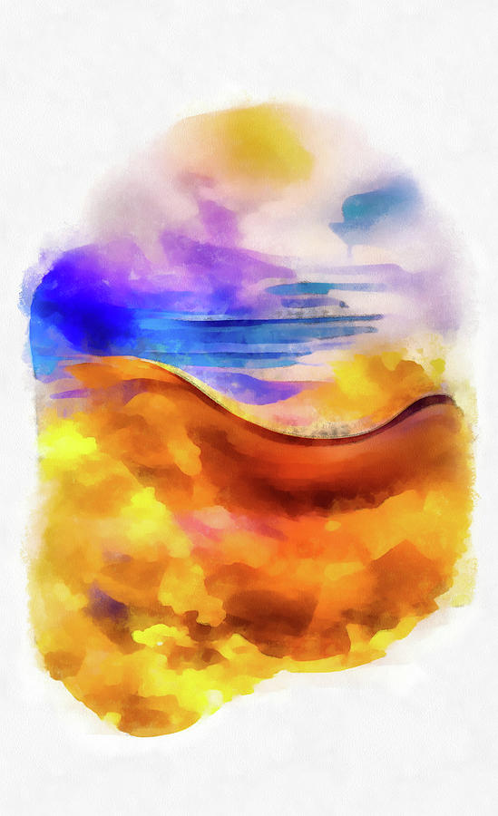 Beach Day 06 Golden and Blue Abstract Watercolor Painting by Matthias Hauser