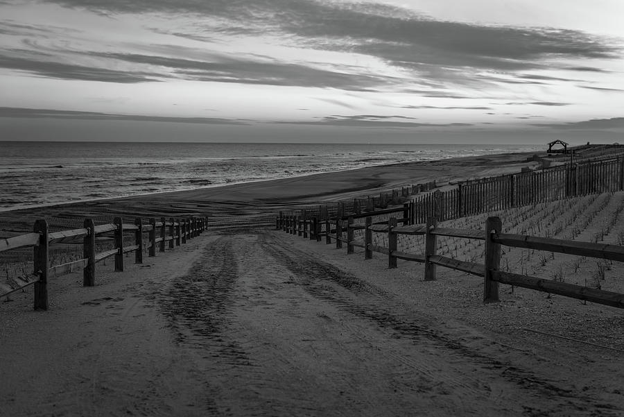 Beach Entrance LBI New Jersey Black and White  Photograph by Terry DeLuco
