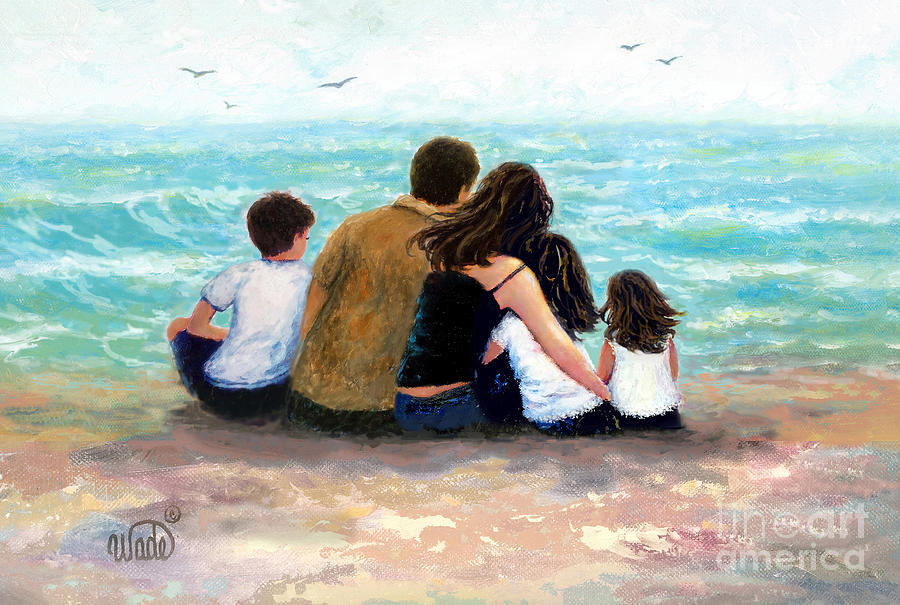 Beach Family Son Two Daughters Painting by Vickie Wade