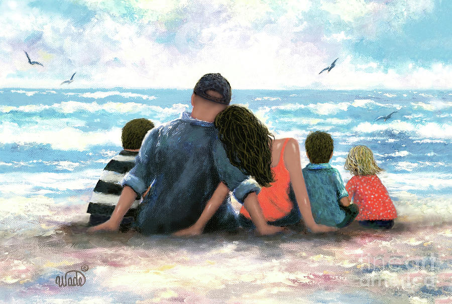 Three Children Painting - Beach Family three children by Vickie Wade