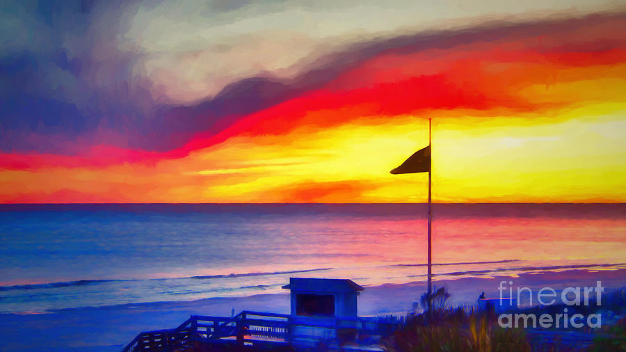 Beach Flag Sunset Photograph by Mel Steinhauer