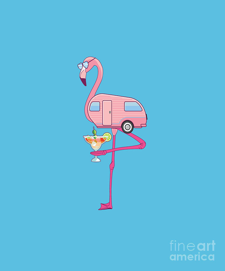Beach Flamingo Margarita Camper Van Rv Digital Art