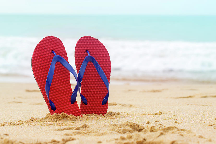 Summer Photograph - beach flip flops by Iuliia Malivanchuk by Iuliia Malivanchuk