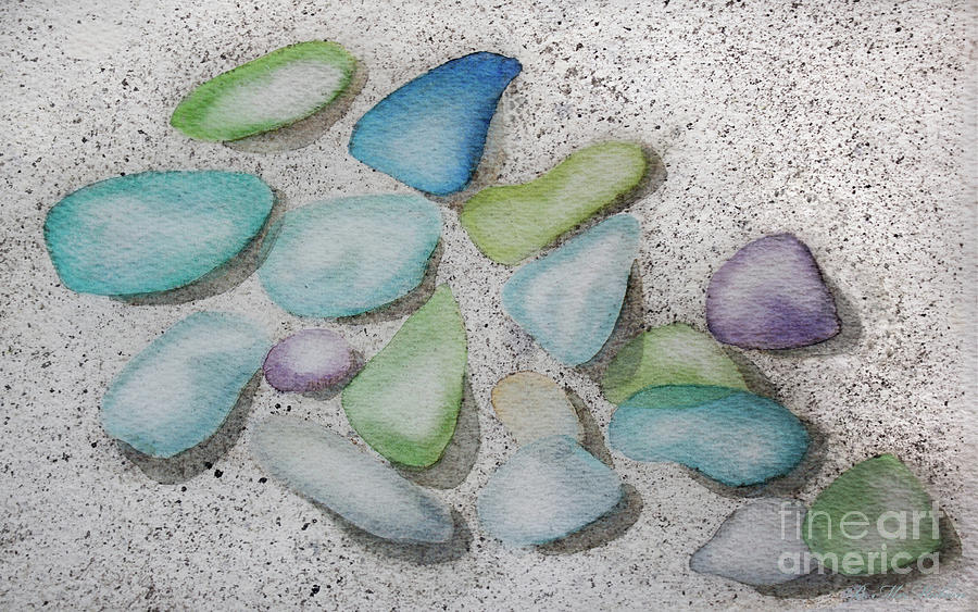 Beach Glass on Sand Watercolour Painting Photograph by Barbara McMahon