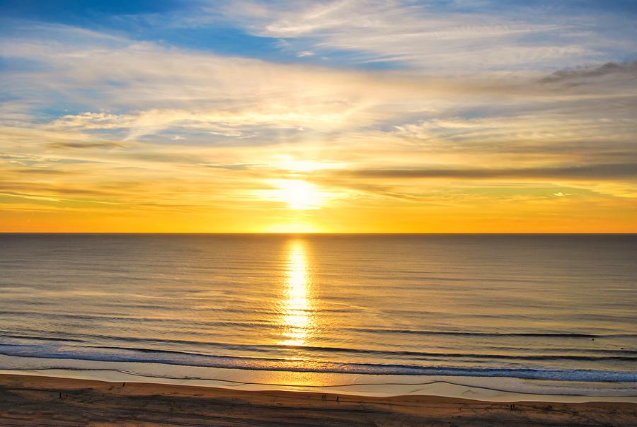 Beach Golden Sunset Over Tranquility Ocean Horizon Photograph by Marco Sales