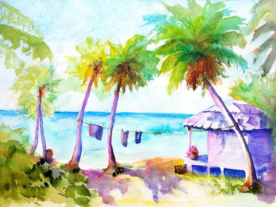 Beach House Tropical Paradise Painting by Carlin Blahnik CarlinArtWatercolor