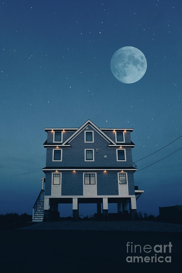 Naragansett Photograph - Beach House Under the Moonlight by Edward Fielding