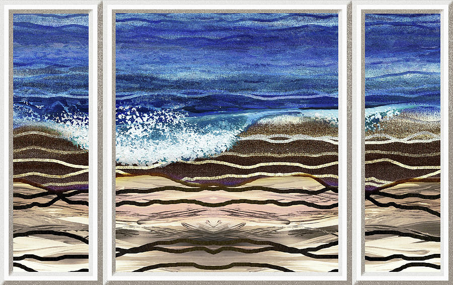 Beach House Window View Grand Wave Watercolor Painting by Irina Sztukowski